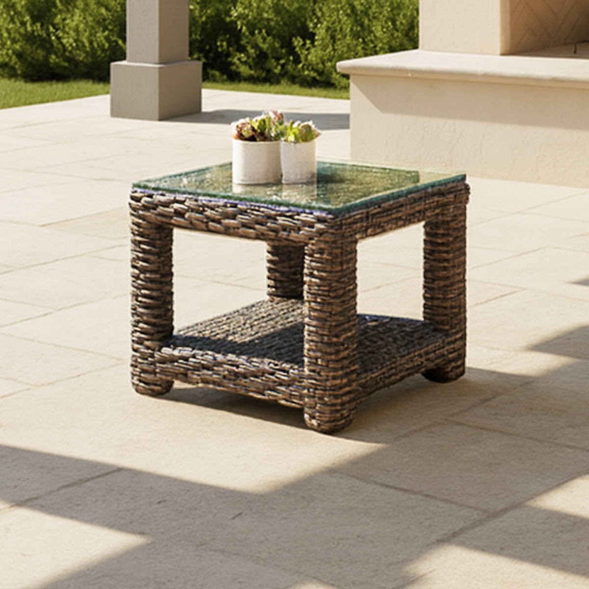 End Table w/ Glass Top and Shelf