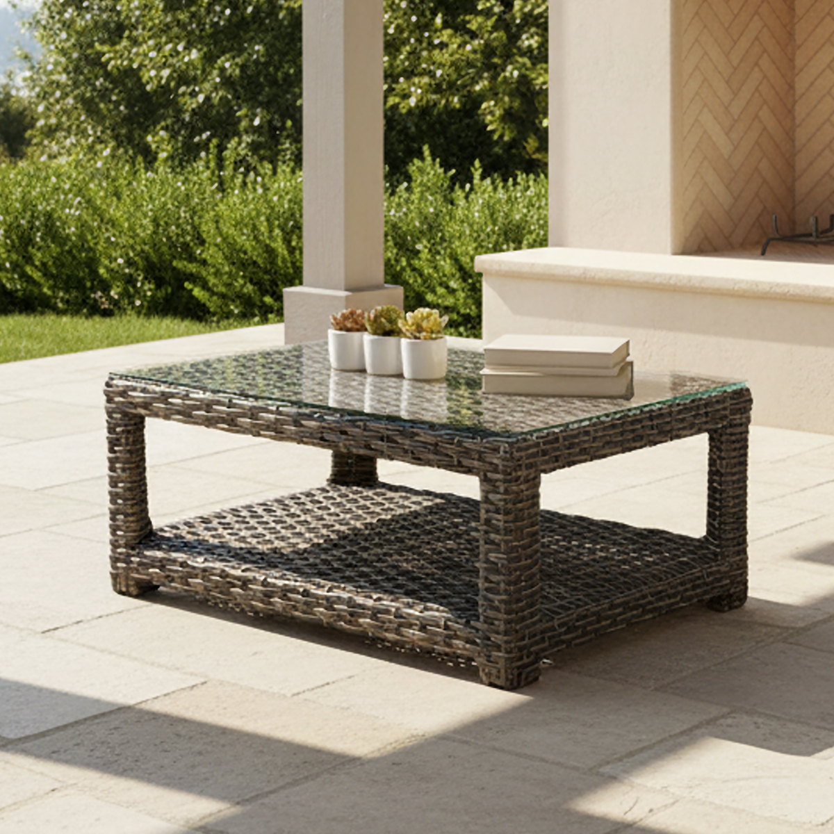 43" x 23" Coffee Table w/ Glass Top and Shelf